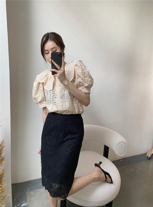 New in early summer! [modern 197] gentle aging Crochet small shirt 1599# LSL