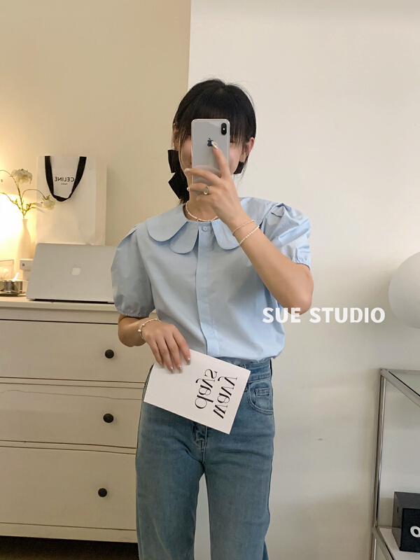 New in early summer! [Sue studio] double layer doll neck versatile age reducing blouse (only selling blouses) 55502# ZSY