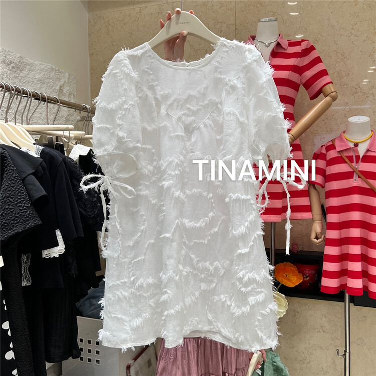 [Tina Mini] Korean tassel edge round neck dress 0173# hjy