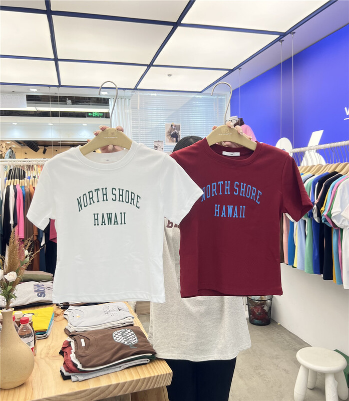 New year in early spring! [1986] round neck lettered print short slim short sleeve T-shirt c270\lsl