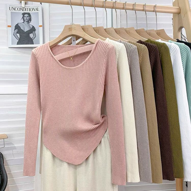 New year in early spring! [Gangan] chic irregular neck hanging collarbone bottoming shirt 8406# ll