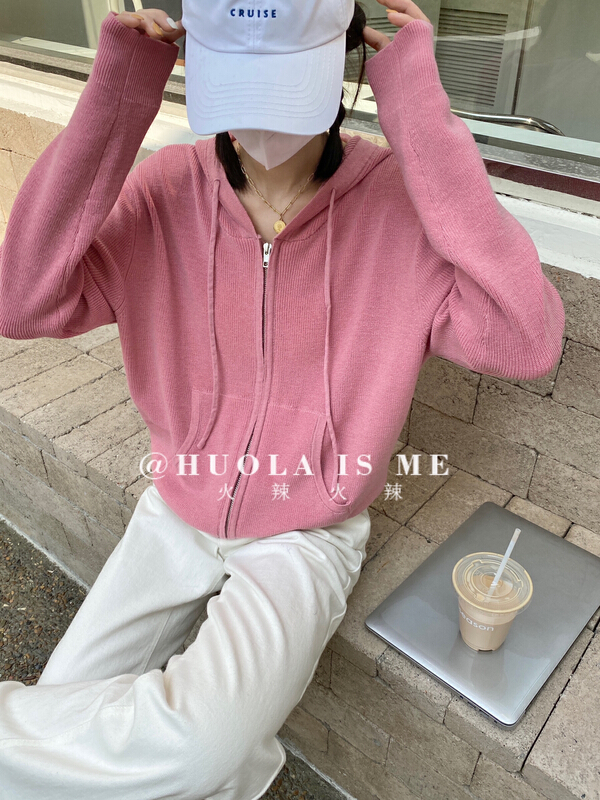 New year in early spring! [hot Huola is me] hooded zipper casual loose knit cardigan (30% wool) 7533# cqw