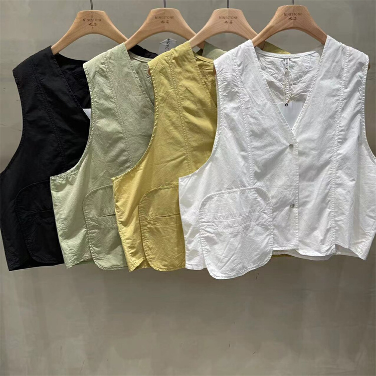 [fabric] V-neck single breasted comfortable vest 592075# L