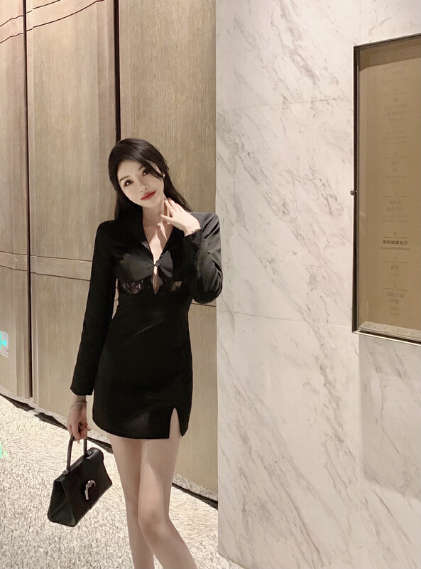Early winter NEW! [lanxm] lace stitched suit dress 16066# cqw