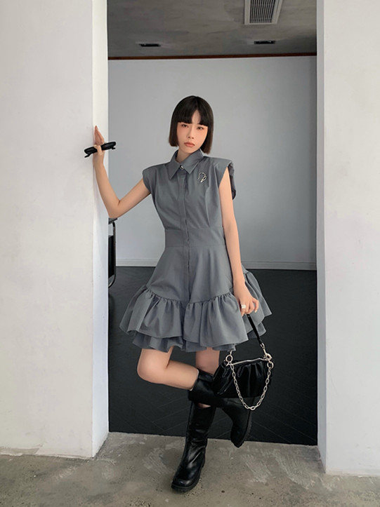 [pink Pinker] sleeveless simple age reducing dress (with Brooch) 82361# LSL