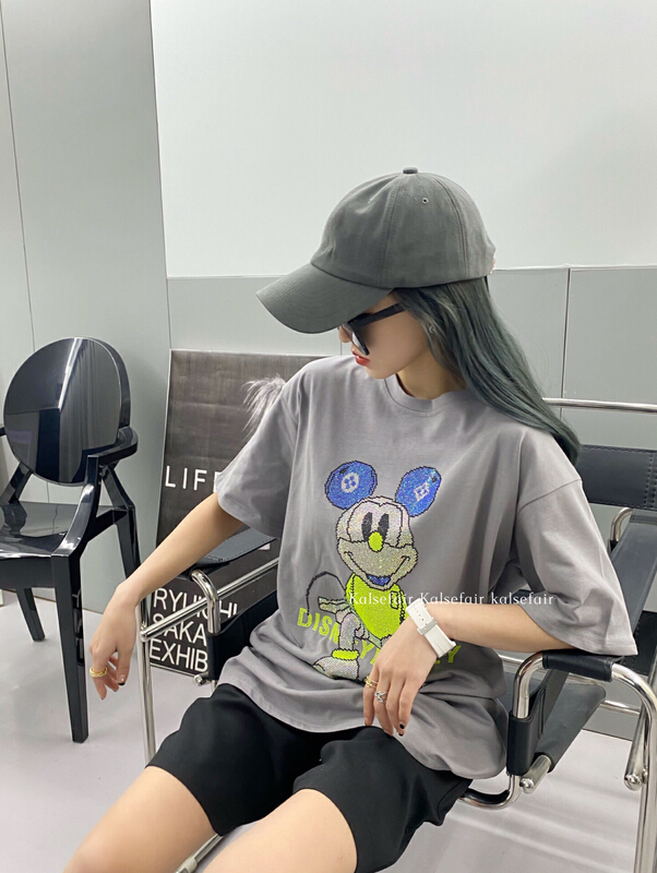 Original price 73.72! New year in early spring! [kazefi] Mickey Pullover hot drill short sleeve T-shirt 71-2# ozq