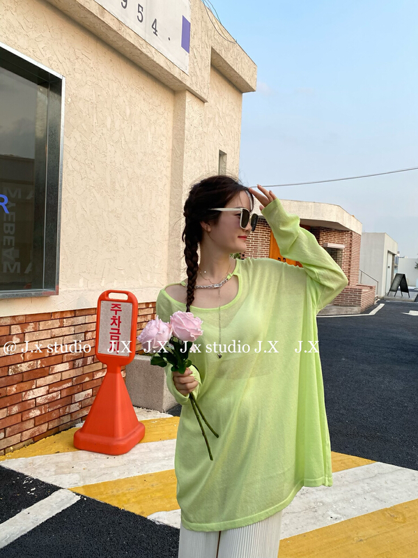 [JX] round neck hollow out chain sunscreen shirt 622# WTT