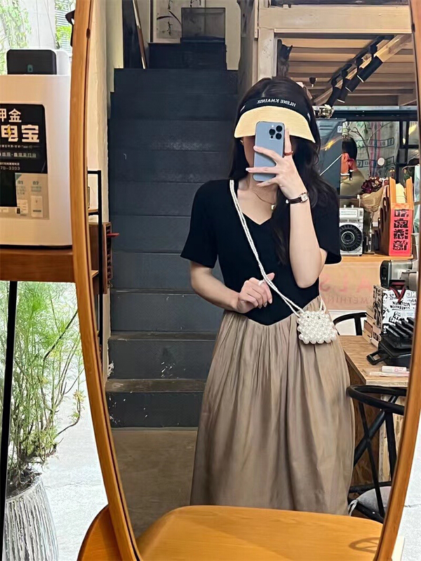 [x · h studio] temperament waist closing square neck dress 03022# ozq