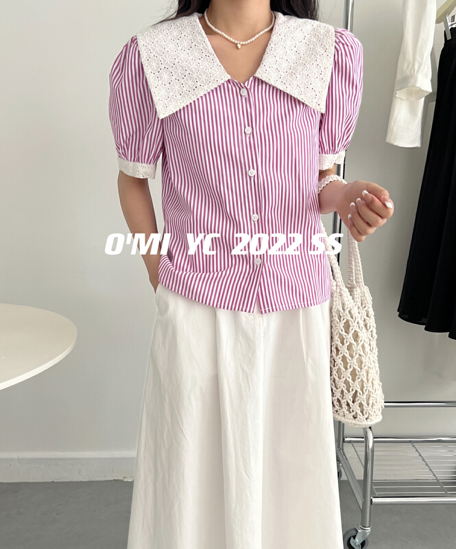 [O MI] Korean Lapel stripe versatile shirt (shirts only) ys-8637# HBx