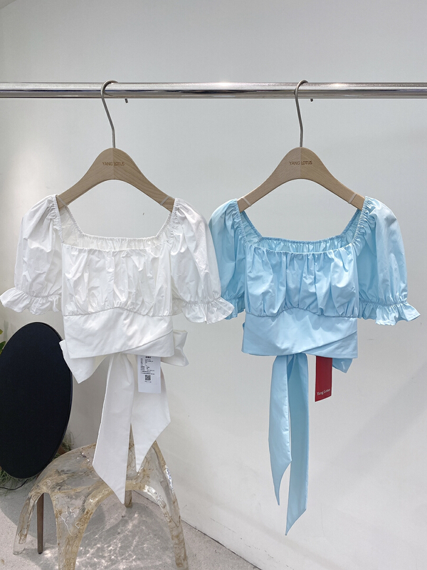 [Yang lotus] sweet bandage square neck blouse s12211228# ozq