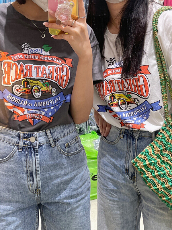 [attitude] crew neck versatile Vintage short sleeve T-shirt aq4470# ozq