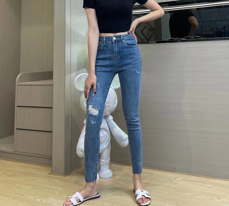 Original price 122.95! [1980] Korean elastic slim fit thin hole comfortable jeans 2c65007# zyh
