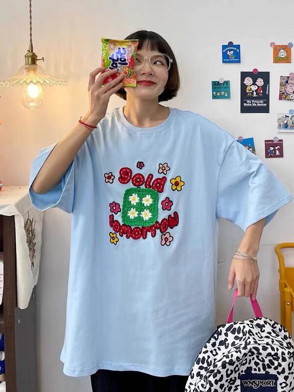 [venue] simple and versatile flower print short sleeve T-shirt zd801# CSX