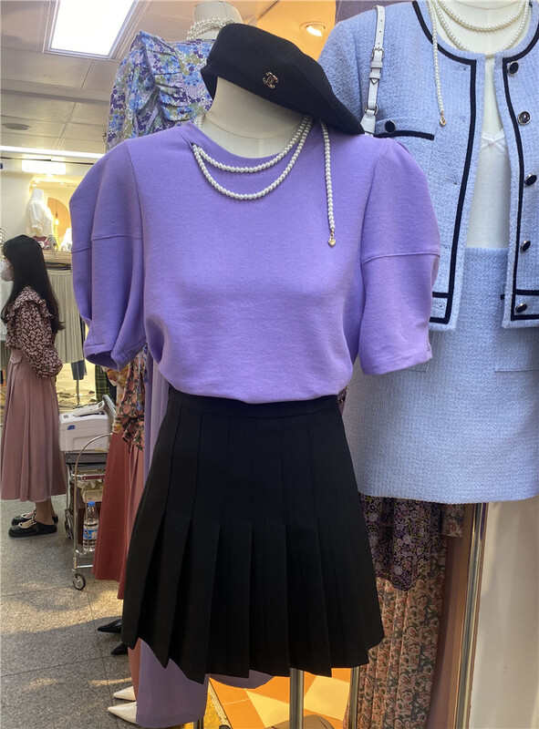 New in early summer! [M queen] Korean chain bubble sleeve short sleeve T-shirt (with chain) 6237# HBx