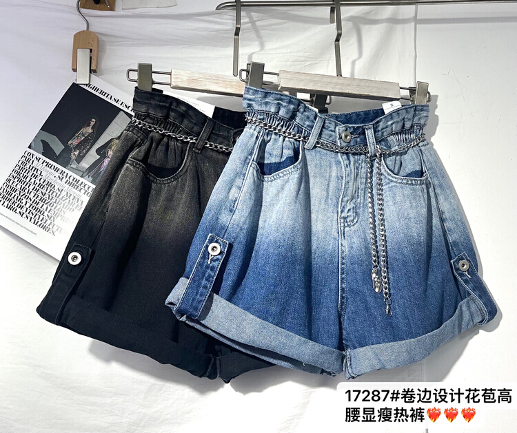 New in early summer! [Mujia] new gradient elastic denim shorts (with belt) 17287# XYY