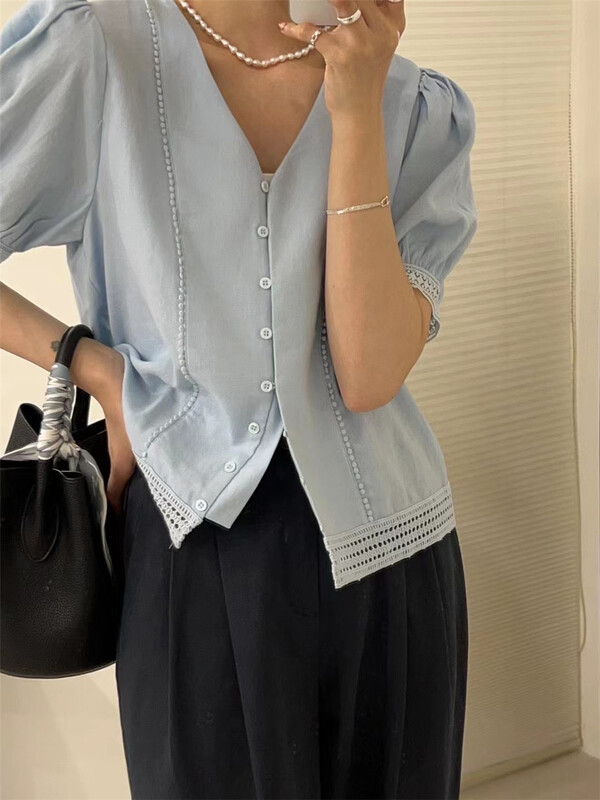 [larti] V-neck single breasted comfortable shirt 8475# ll