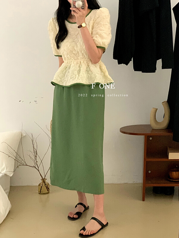 [f one] casual contrast round neck textured shirt 66107# WPL