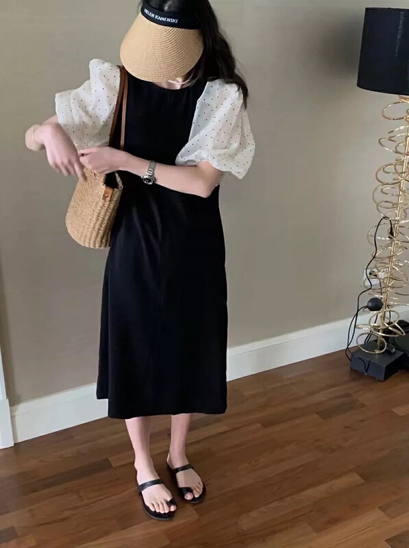 [Dai Dai] wave dot bubble sleeve fashion foreign style A-line dress 4683# HBx