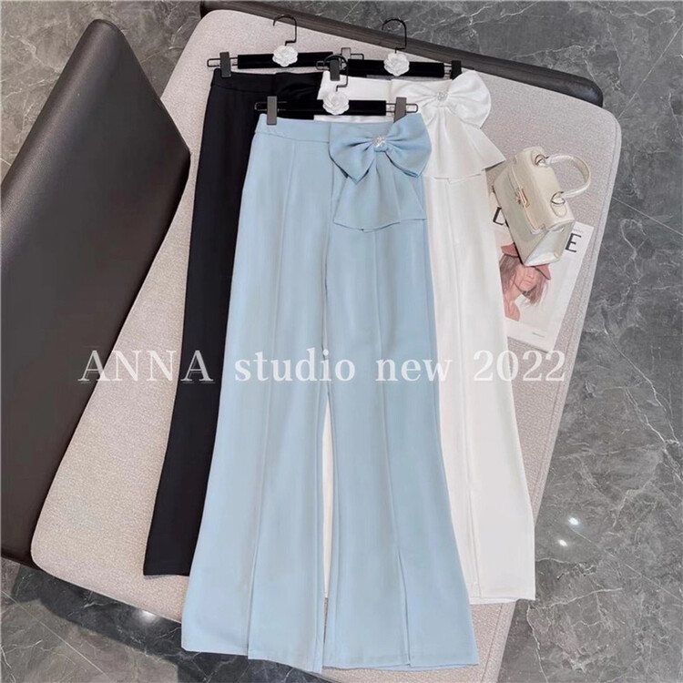 [Anna] bow tie comfortable Korean trousers a5535# JJ