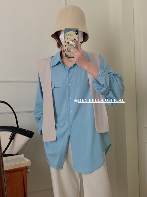 New year in early spring! [hey Bella] Korean simple and versatile shirt (with detachable shawl) b22025# ll