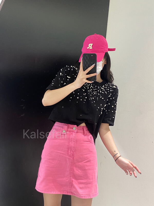 [kashefei] small and versatile design nail bead short sleeve T-shirt 103-2# ozq