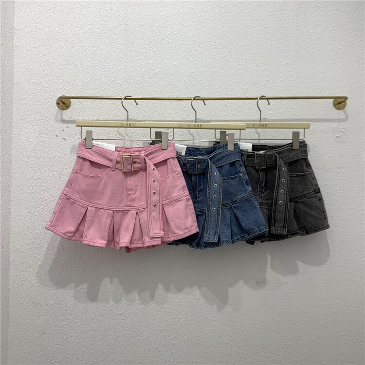 [u.she] Korean slim casual denim skirt (with belt) 39117# cqw