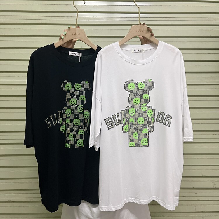 [Juju] Korean hot brick smiling face bear large short sleeve T-shirt 90016# LSL