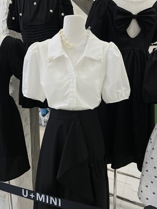 [U + Mini] French retro pearl heavy craft exquisite blouse (only selling blouses) d0502# WPL
