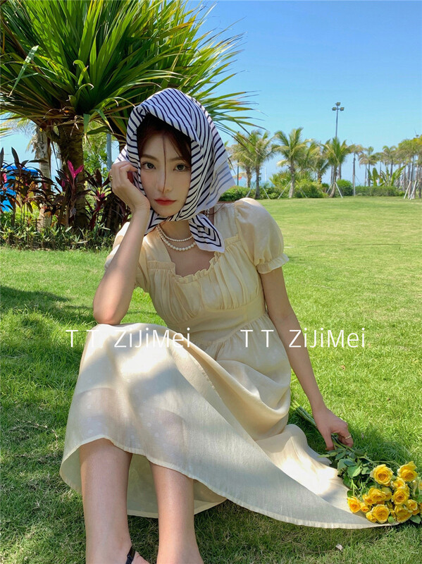 初夏上新!【自己美】氣質韓淑綁帶高腰連衣裙  6258#  HJY