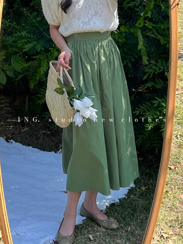goods in stock! [ing] Vintage simple elastic waist A-line skirt 7632# ZSY