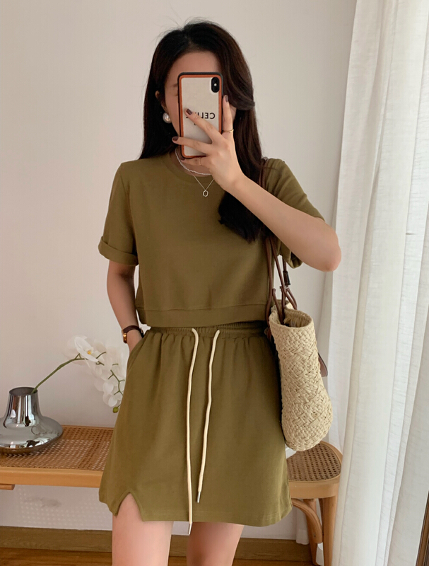 [victory. 2] simple fashion short sleeve T-shirt + wide comfortable casual pants set v902# WPL