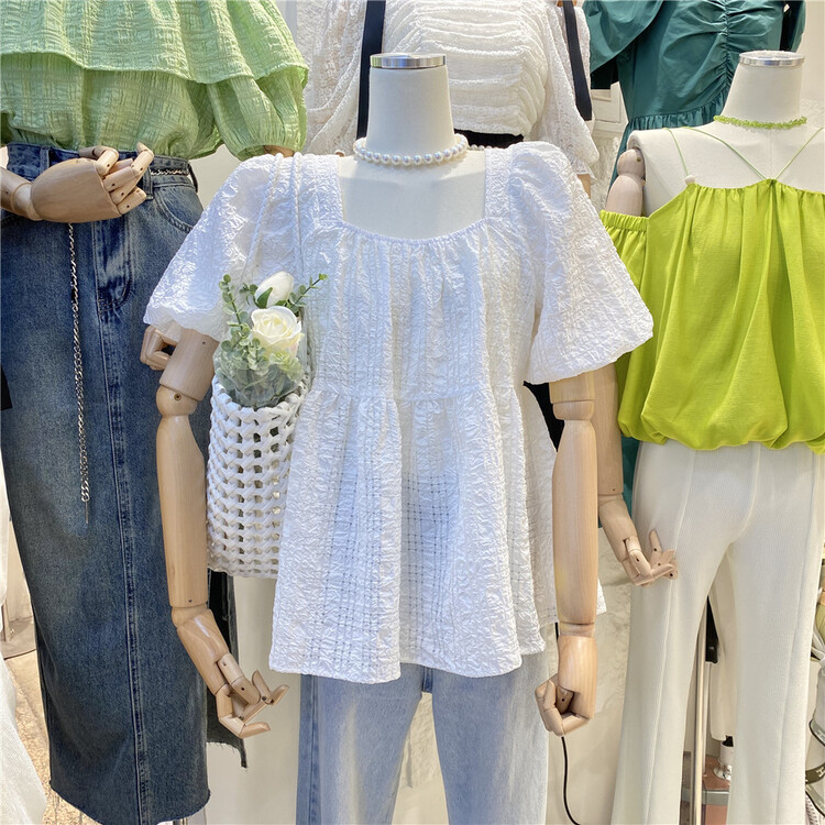 [Tina Mini] Korean version of Lady temperament square neck bubble sleeve blouse ys1-6736# hjy