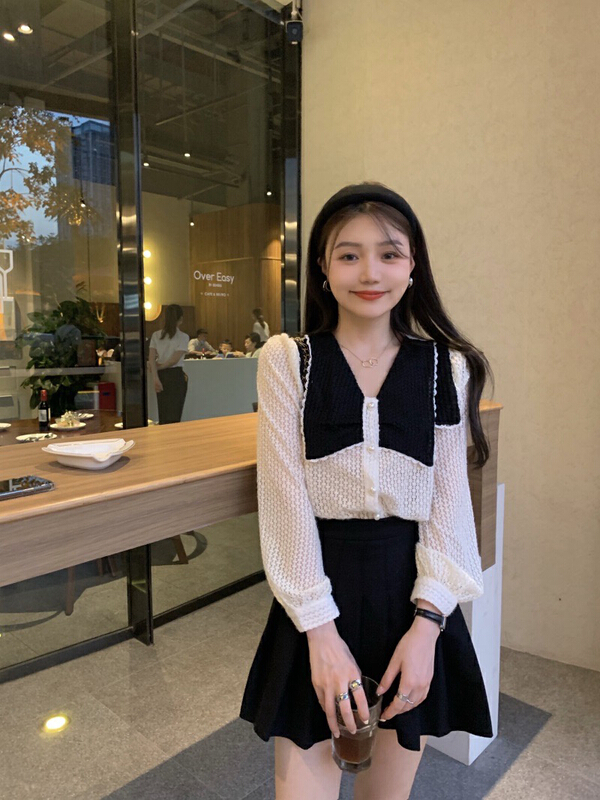 New year in early spring! [timely rain] Han Feng ins sweet temperament thin doll collar loose long sleeve lace shirt 76259# YYW