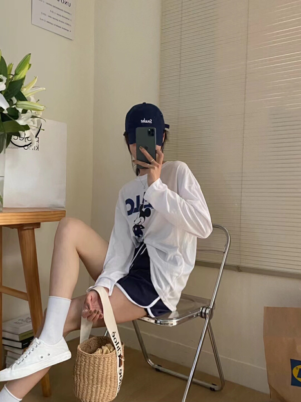 [y.jia Yijia] round neck cartoon printed T-shirt + contrast casual shorts two piece suit ys1-3371# PCZ