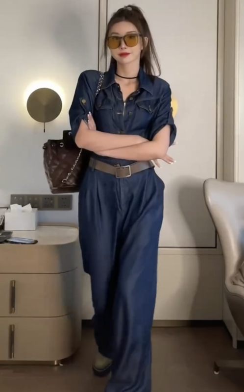 [c.h.z] casual style skin friendly and versatile Tencel denim Jumpsuit (with belt) 90915# WTT