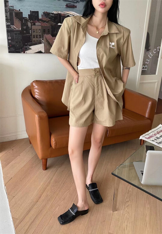 [miss sunflower] lettered printed shirt + casual Shorts Set (without vest) 3380# ozq
