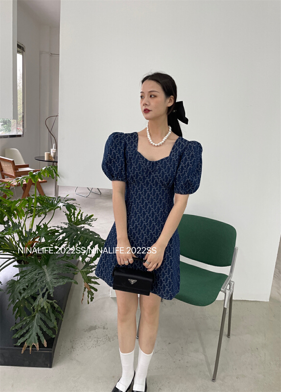 New in early summer! [Nina life] Korean bubble sleeve denim dress 3968# zxl