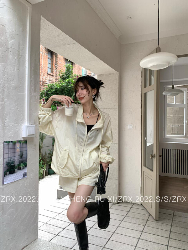 [zhengruxi] sports loose letter sunscreen shirt + comfortable casual Shorts Set 11713# WTT