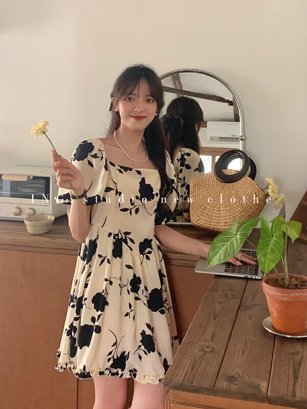 [ing] sweet vintage square neck dress 6991# HBx