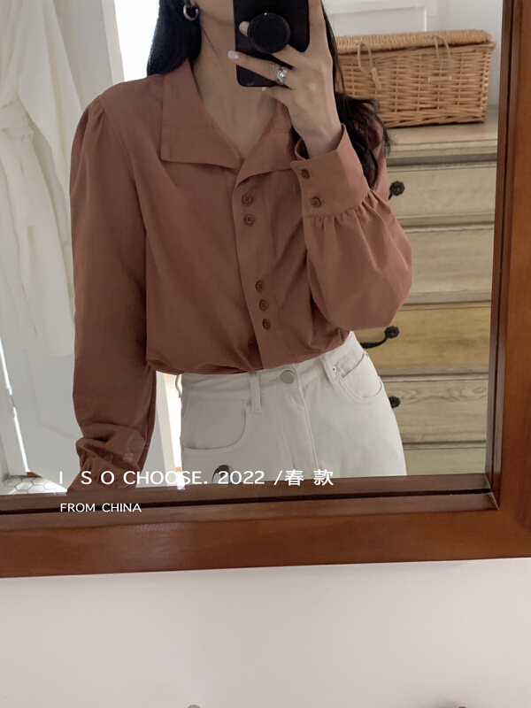 Original price 73.72! New year in early spring! [ISO Korean series] Korean version slim design, loose solid color casual shirt 2582# hjy