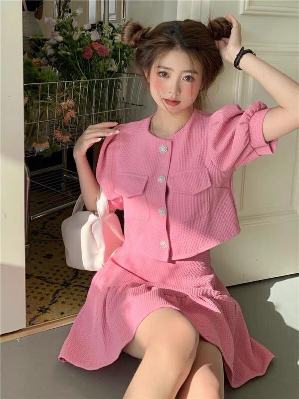 [jun.t] sweet cool bubble sleeve temperament Top + slim and versatile skirt suit 5957# PCZ