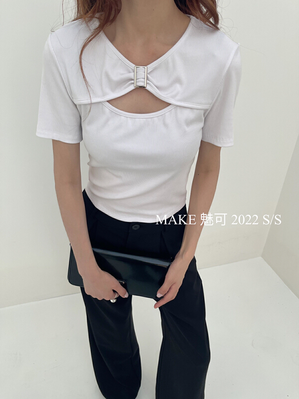 New in early summer! [make Meike] hollow out personalized versatile shirt 8691# XJ