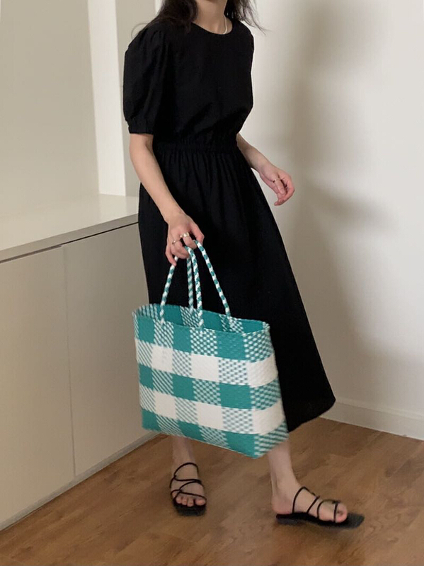 New in early summer! [Gabrielle] simple bubble sleeve waist dress b2218# zxl
