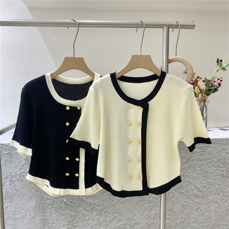 [Weika] xiaoxiangfeng double breasted short sleeved knitted cardigan 8206# lwy
