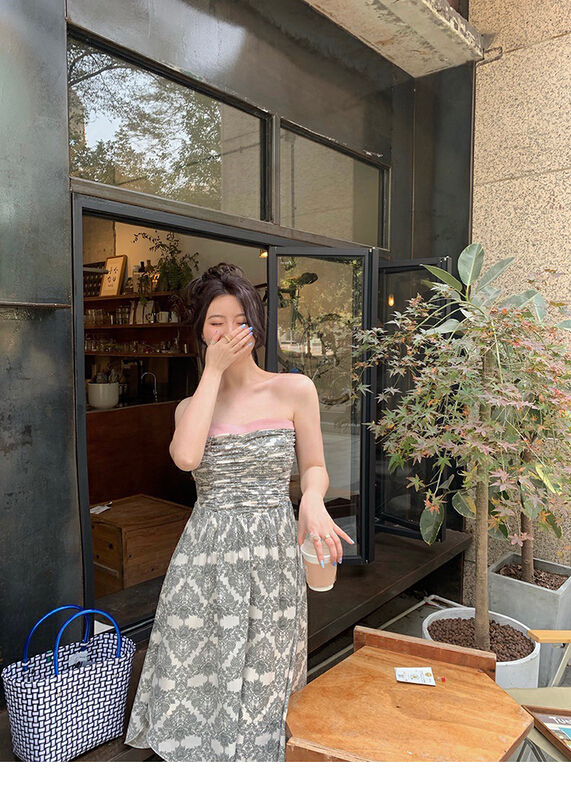 [x · h studio] one line neckline waist slim dress 3356# ozq