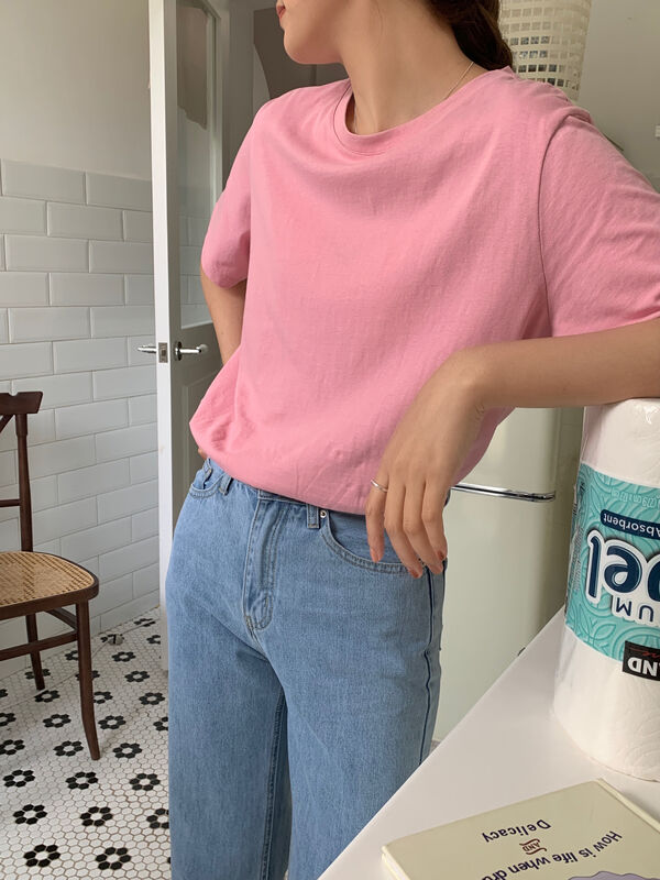 [feeding] simple solid color versatile short sleeve T-shirt 7723# cqw