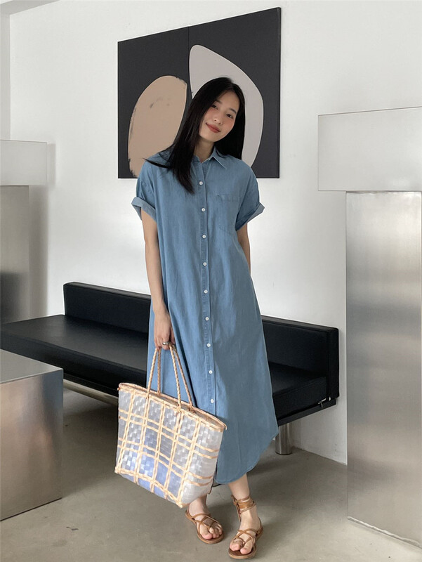 New in early summer! [clean space] Korean fashion button up denim dress 30918# CLS