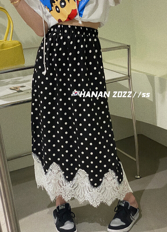 New in early summer! [Hanan] Korean lady dot stitched lace skirt 6868# LSL