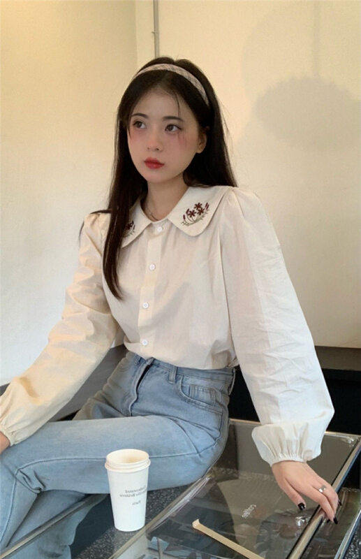 New year in early spring! [timely rain] Han Feng ins Vintage Embroidery Flower shirt 21780# WPL