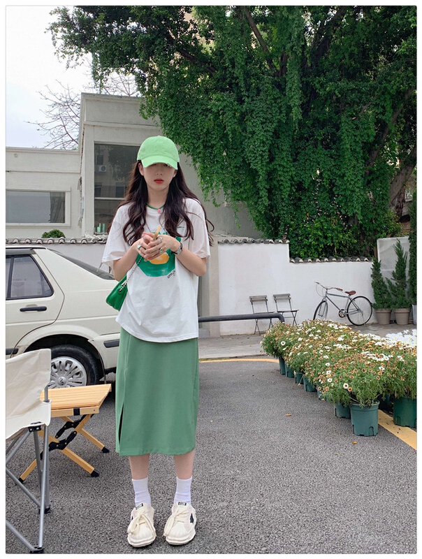 [timely rain] Korean style design, simple high waist split skirt (only selling skirt) 763# WPL